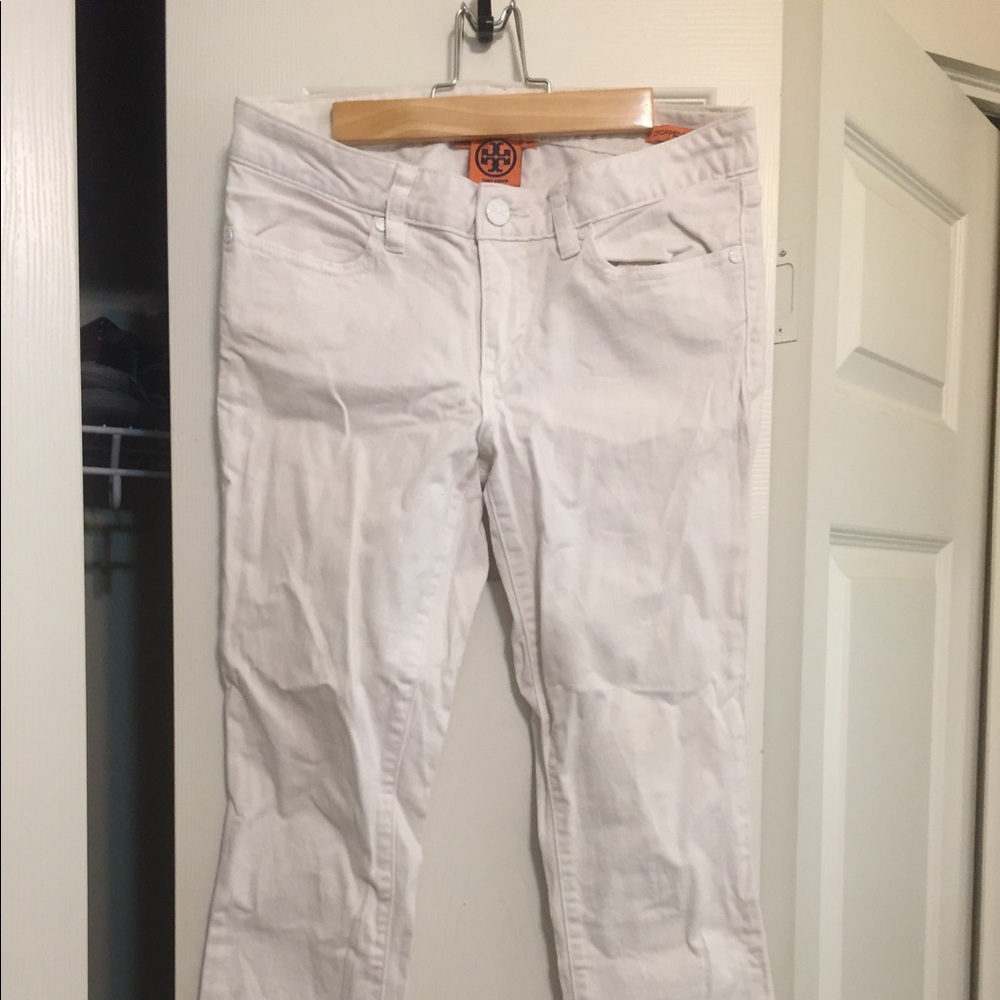 Tory burch size 27 skinny cropped white jeans